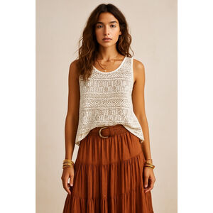 Ruby Rd Crochet Tank Top Bronze Metallic Underlay Size‎ 16P Boho Chic